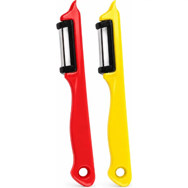 Solingen Dunschiller Enkel Mes – voor Fruit- en Groenteschiller – Kunststof – DUO rood & geel – 4 Delig
