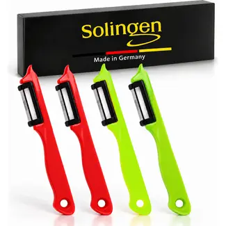 Solingen Dunschiller Enkel Mes – voor Fruit- en Groenteschiller – Kunststof – DUO rood & groen – 4 Delig