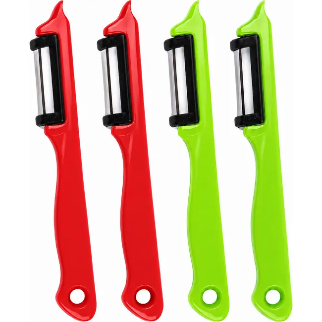 Solingen Dunschiller Enkel Mes – voor Fruit- en Groenteschiller – Kunststof – DUO rood & groen – 4 Delig