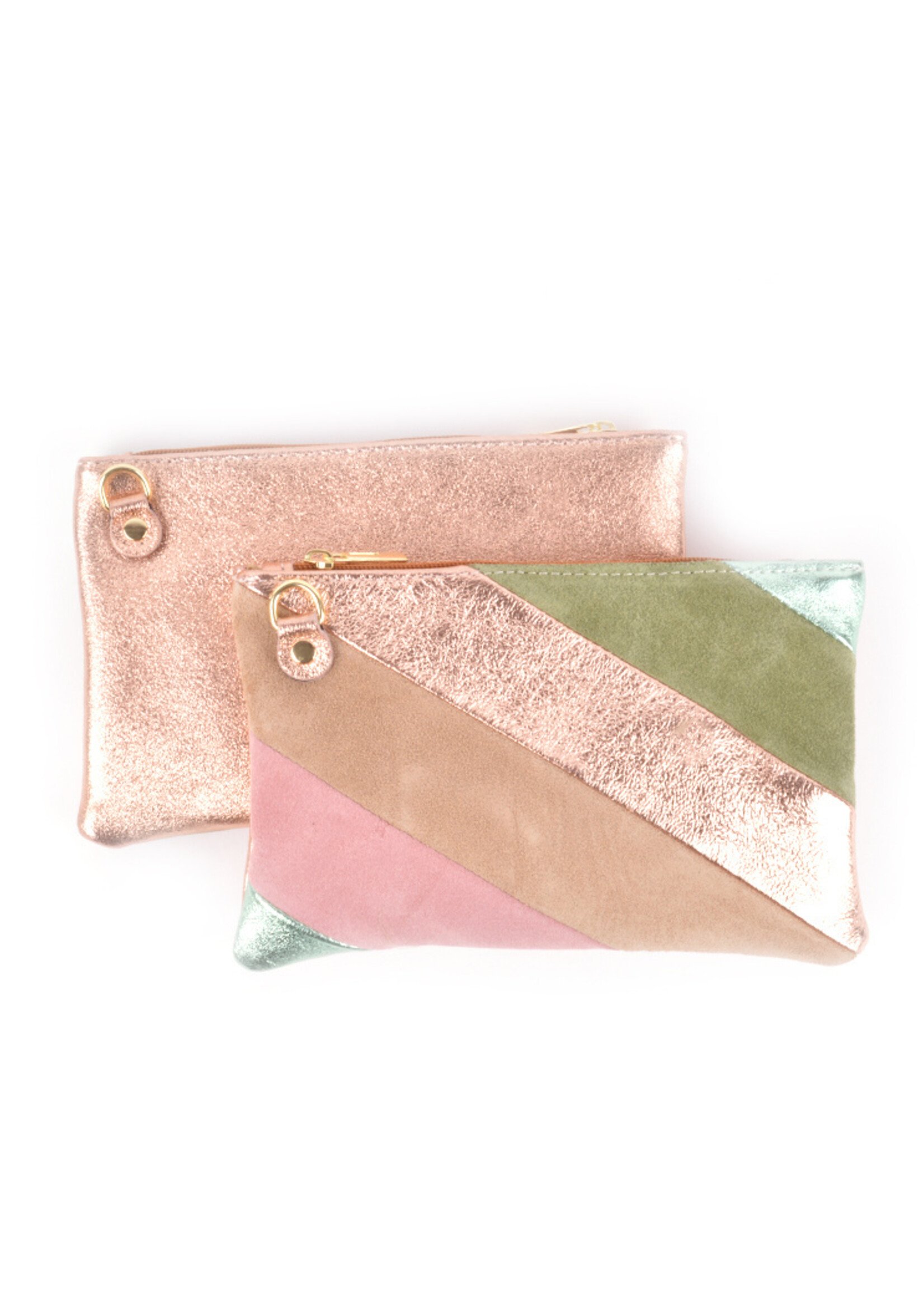 Leren Rainbow Metallic Clutch / Schoudertas | Rosegoud Pastels