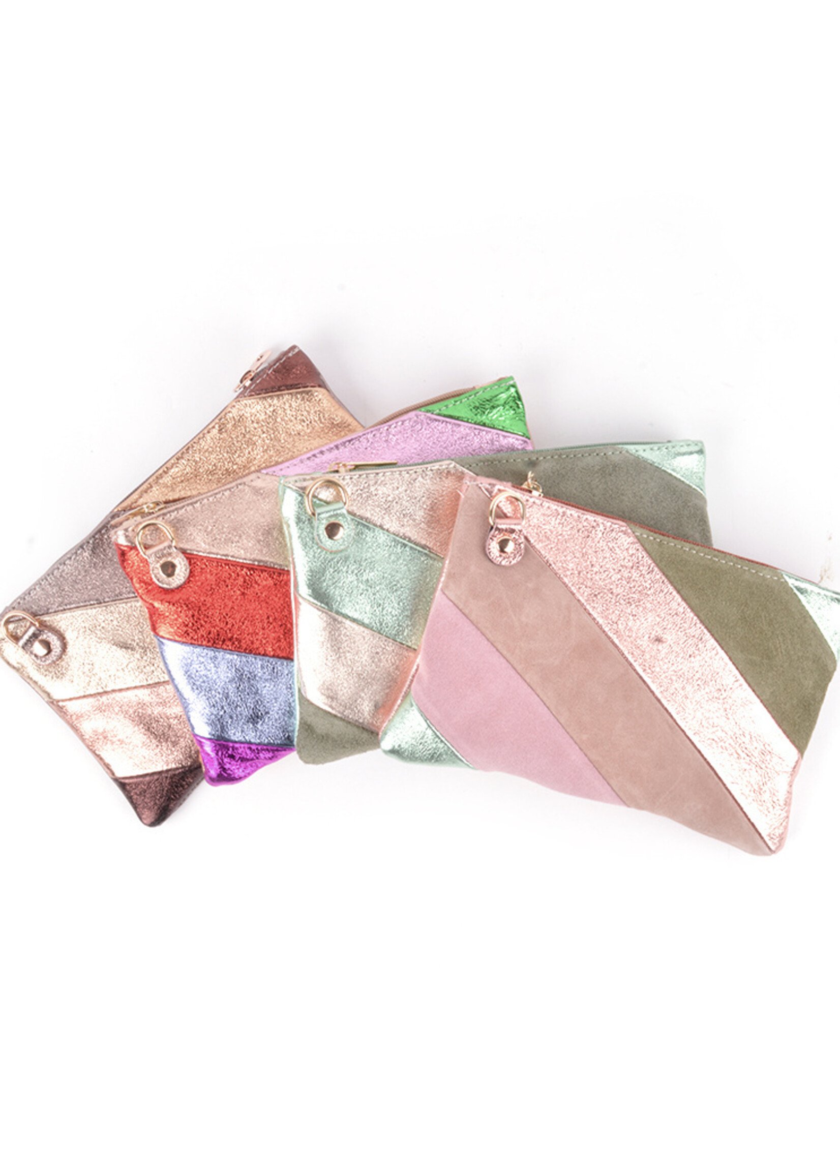 Leren Rainbow Metallic Clutch / Schoudertas | Rosegoud Pastels