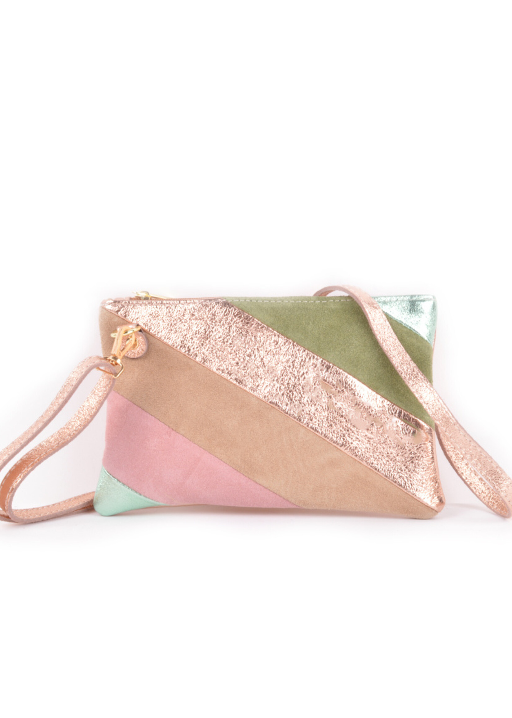 Leren Rainbow Metallic Clutch / Schoudertas | Rosegoud Pastels