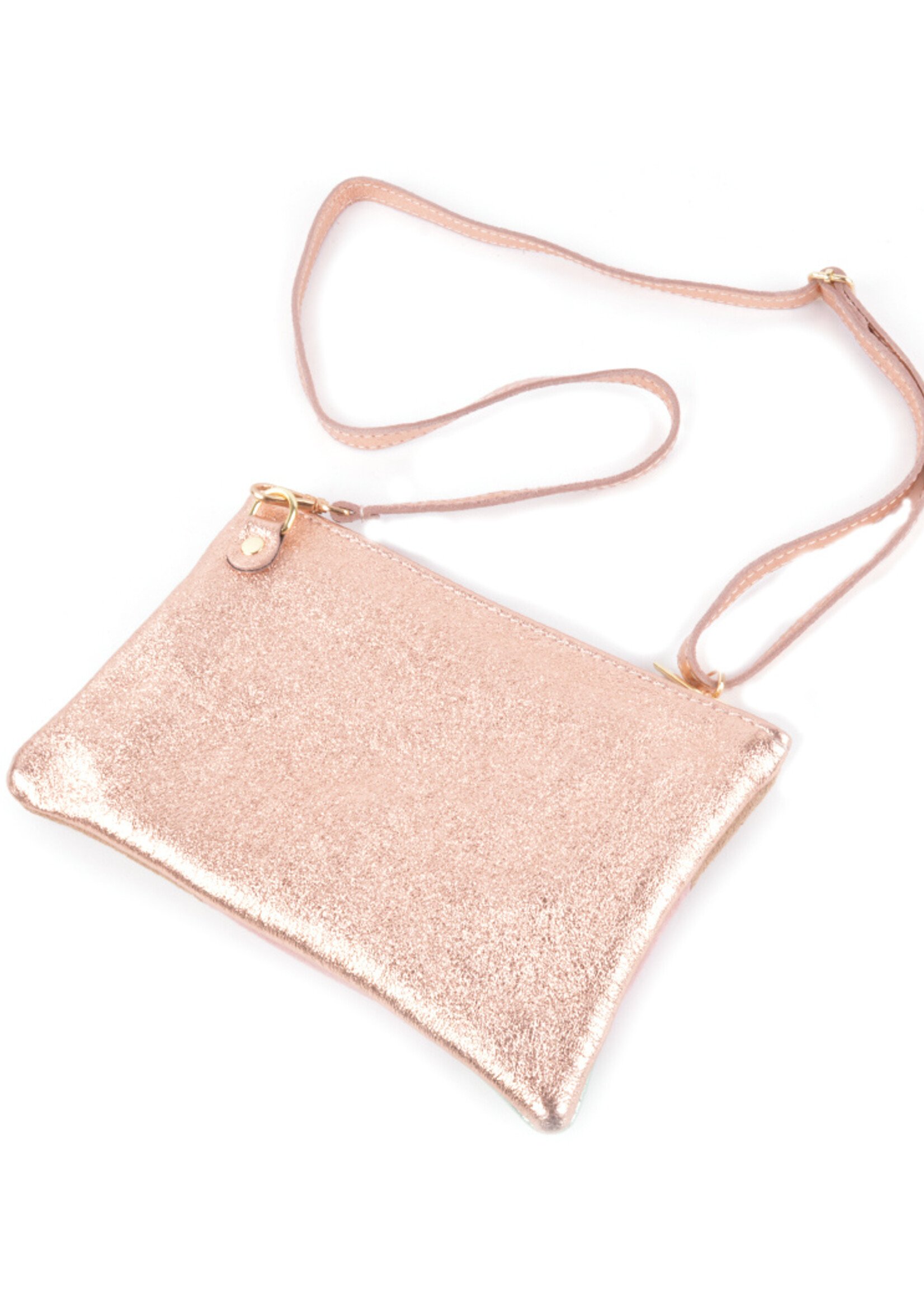 Leren Rainbow Metallic Clutch / Schoudertas | Rosegoud Pastels