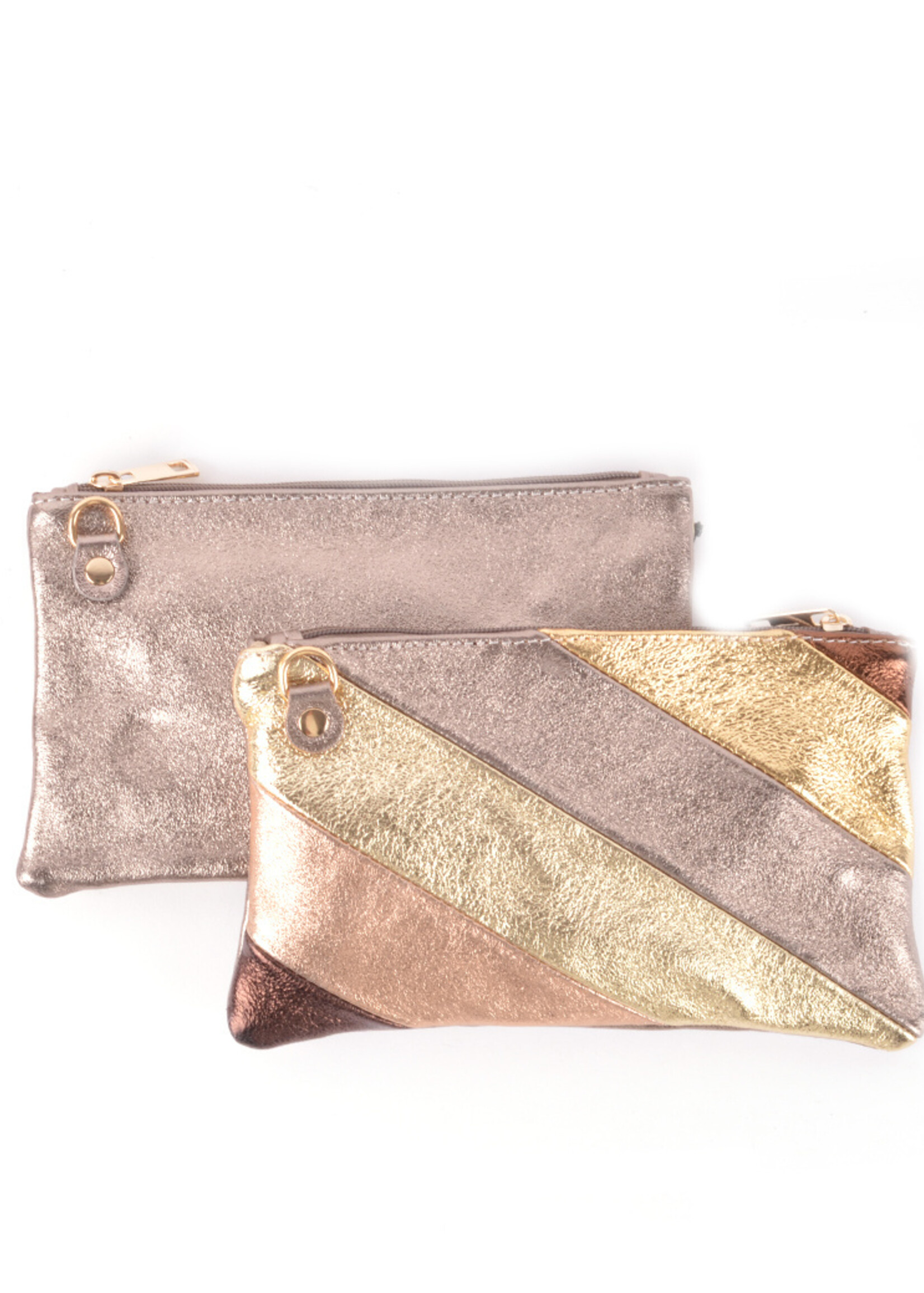 Leren Rainbow Metallic Clutch / Schoudertas | Goud Brons