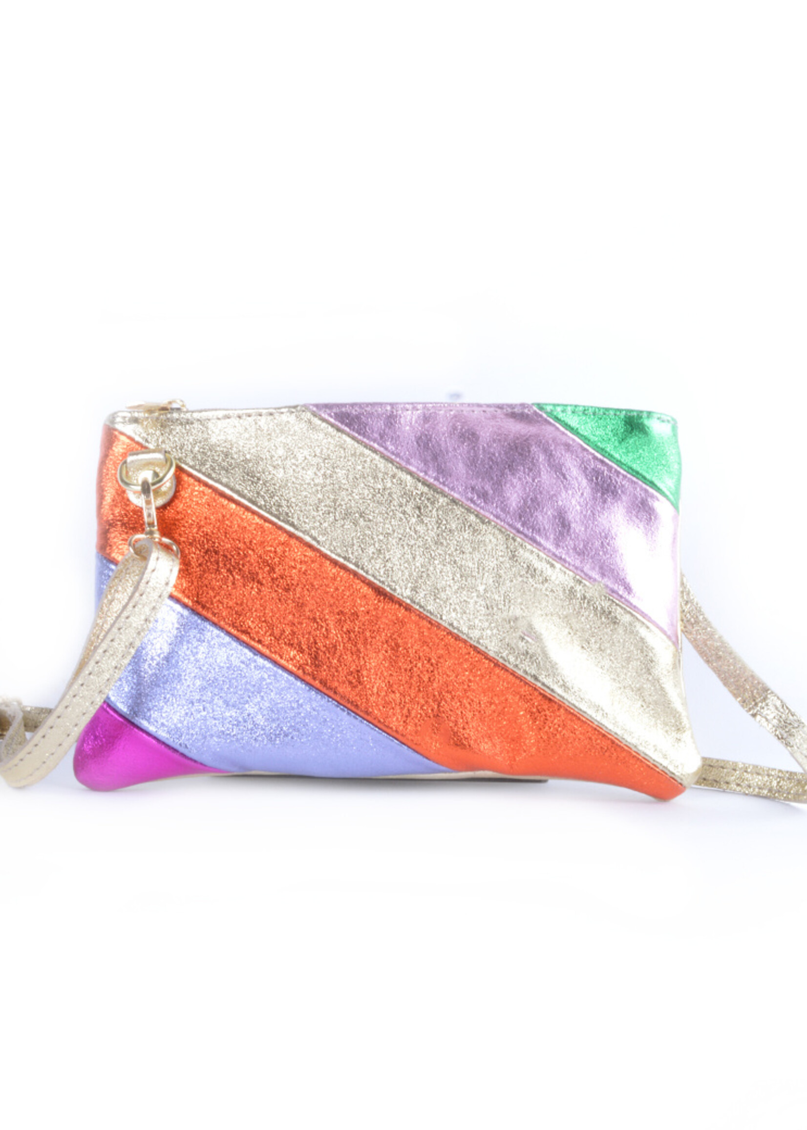 Leren Rainbow Metallic Clutch / Schoudertas | Multi-color