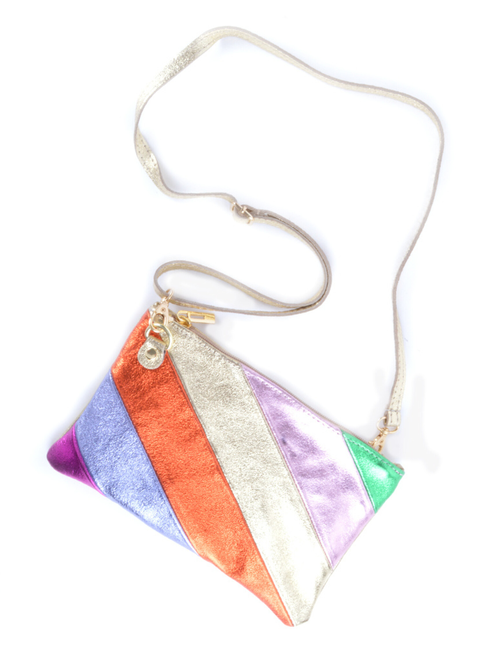 Leren Rainbow Metallic Clutch / Schoudertas | Multi-color