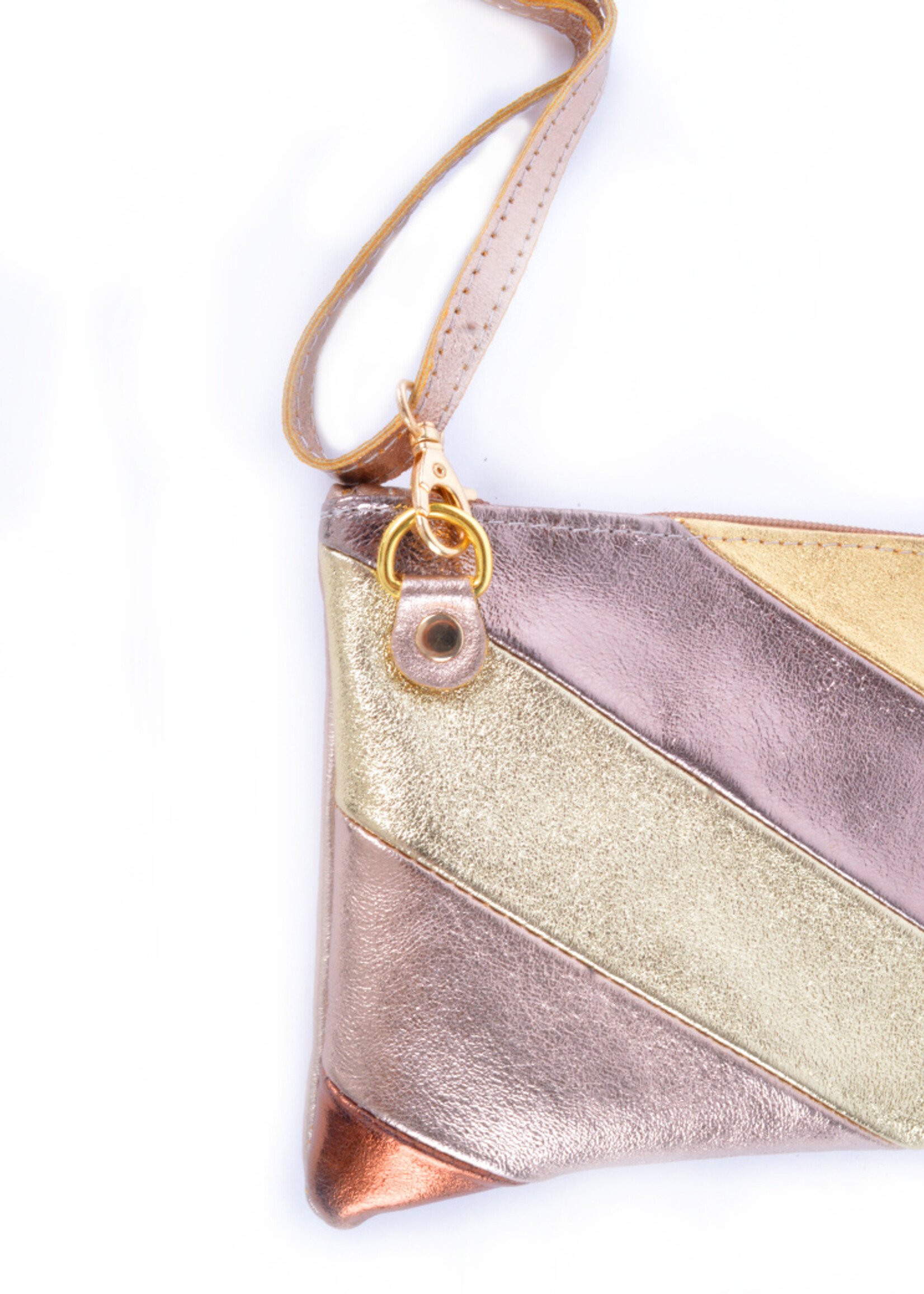 Leren Rainbow Metallic Clutch / Schoudertas | Goud Brons