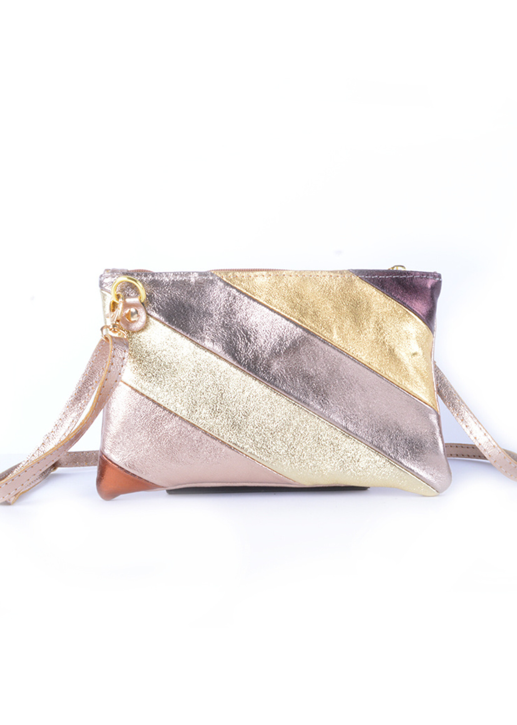 Leren Rainbow Metallic Clutch / Schoudertas | Goud Brons