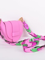 Leren Braided Bagstraps - Fuchsia/Groen/Kauwgomroze