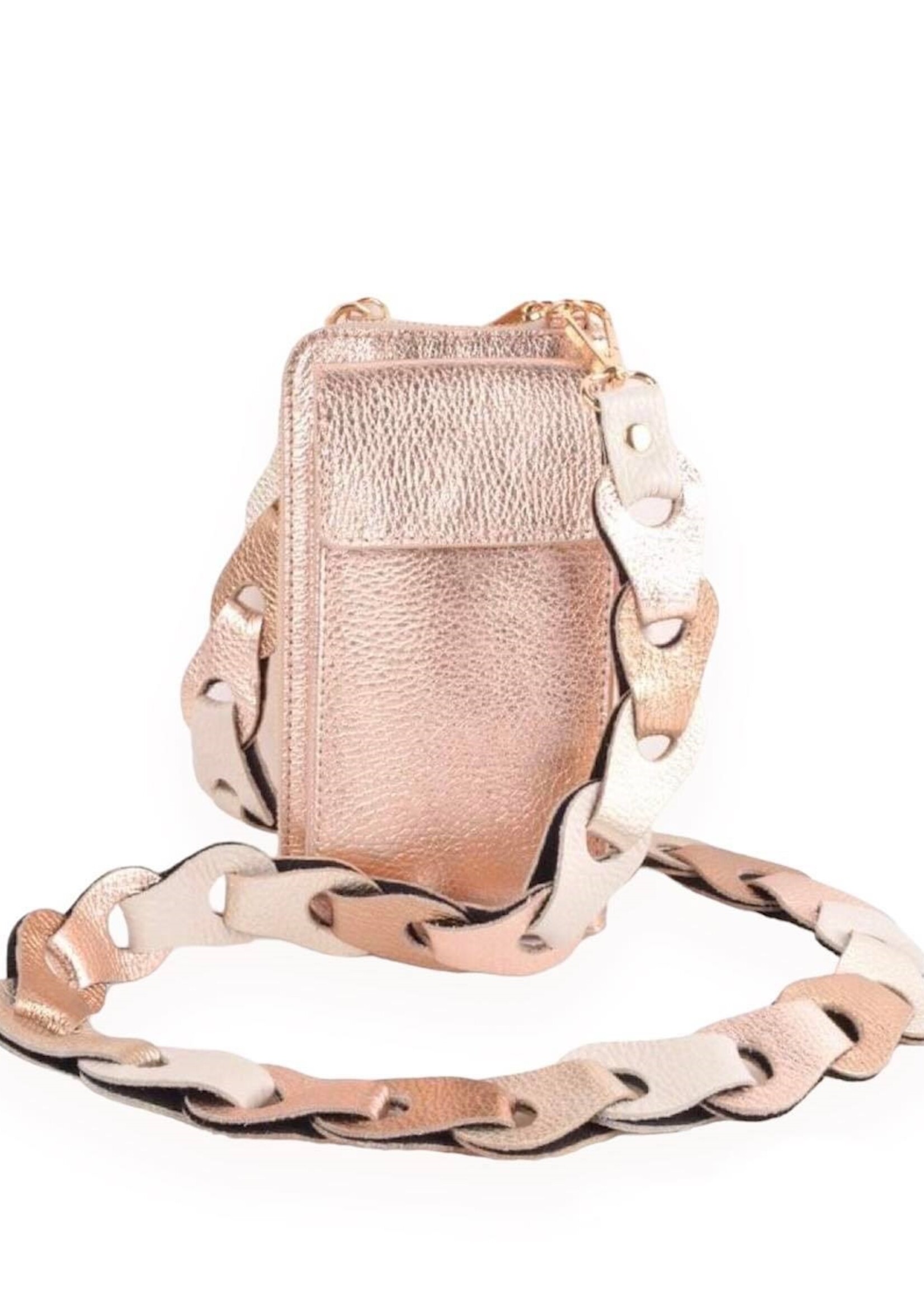 Leren Braided Bagstraps - Goudroze/Goudbeige