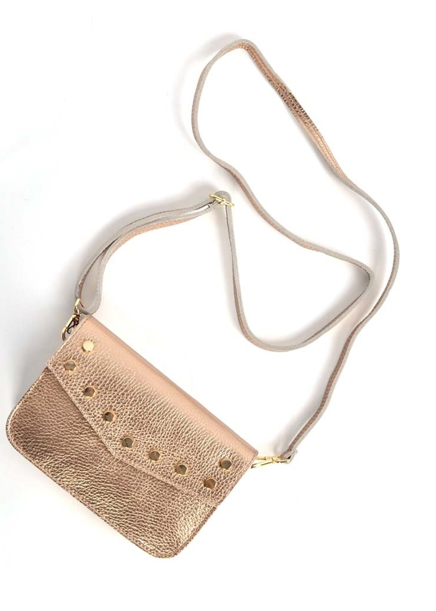 Lederen Schoudertasje | Beltbag Metallic | Lichtgoud