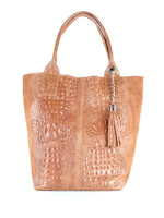 Suede Kroko Shopper | CLARA - Camel