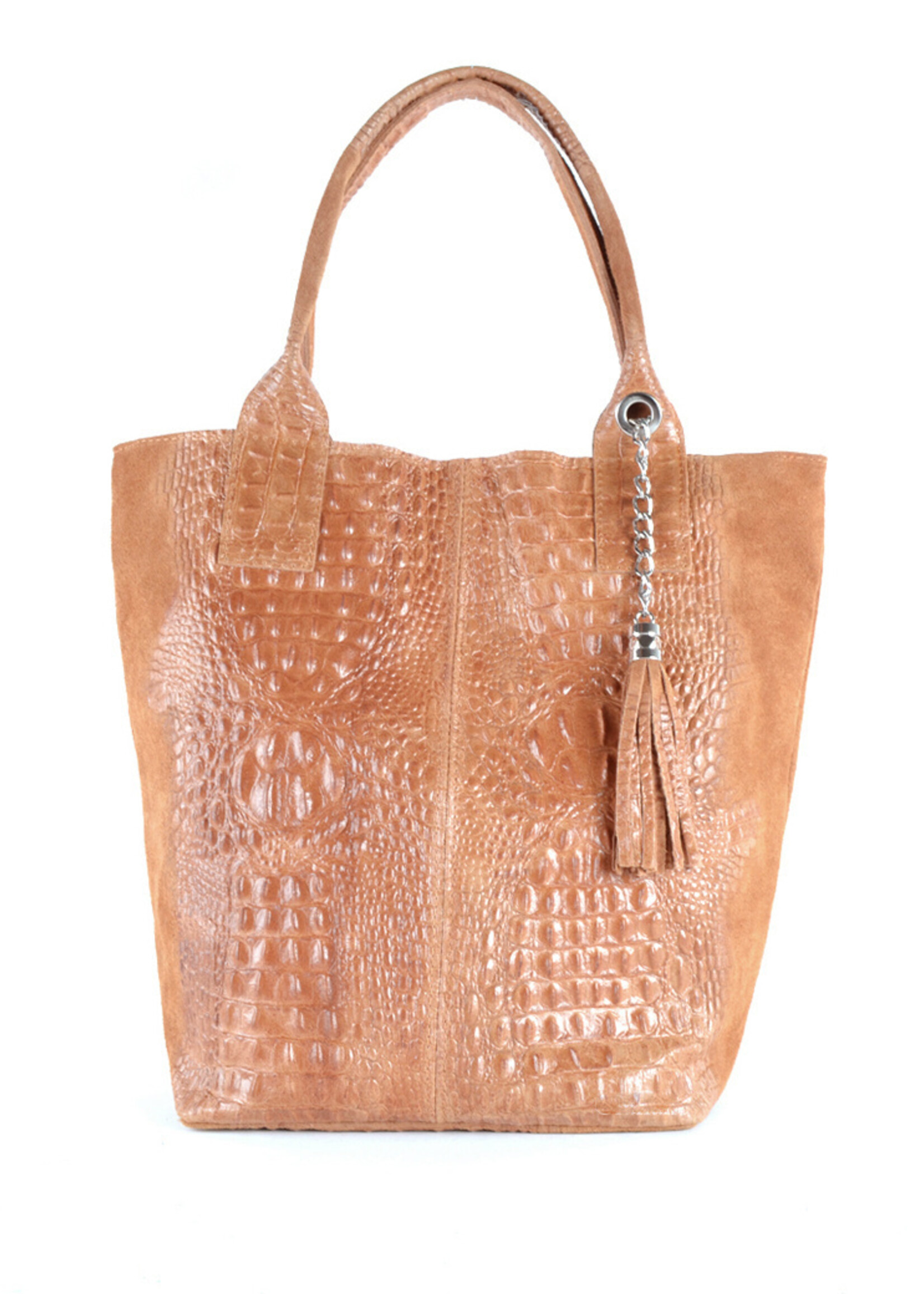 Suede Kroko Shopper | CLARA - Camel