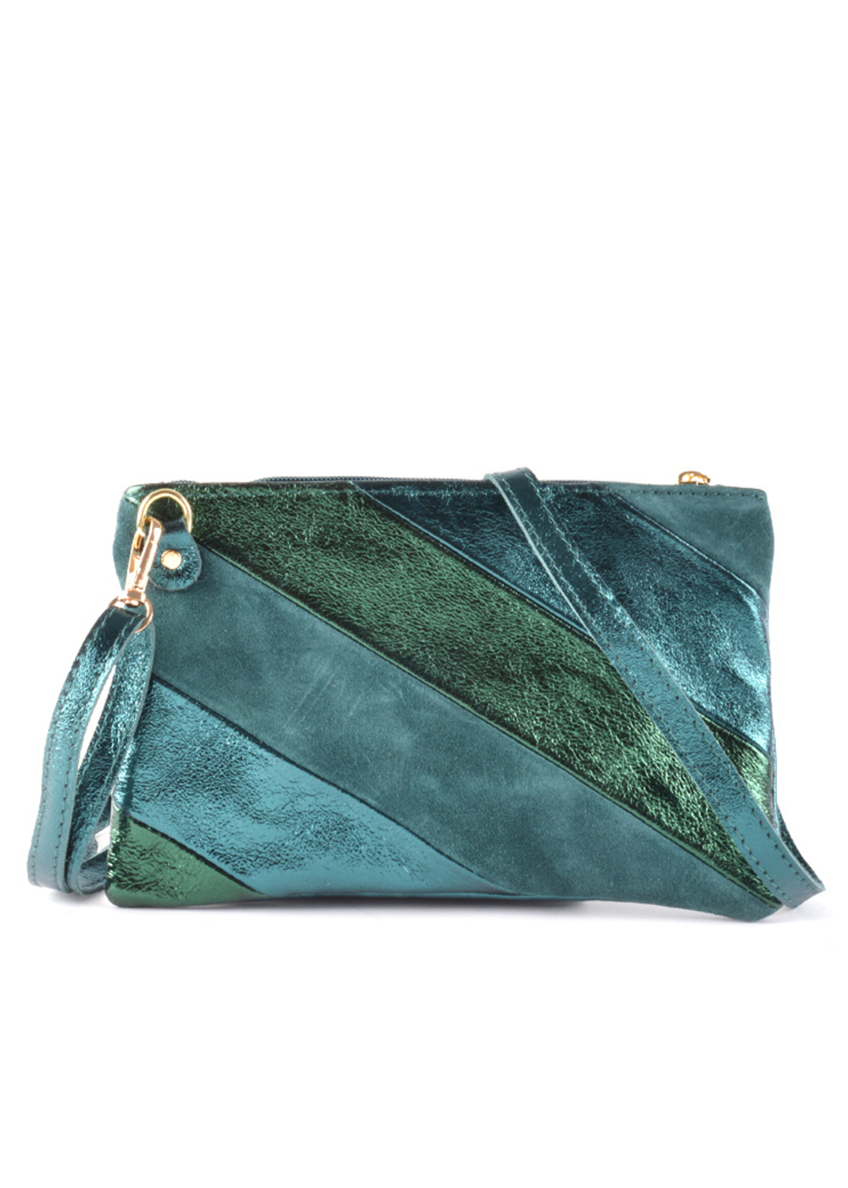 Leren Rainbow Metallic Clutch / Schoudertas | Petrol