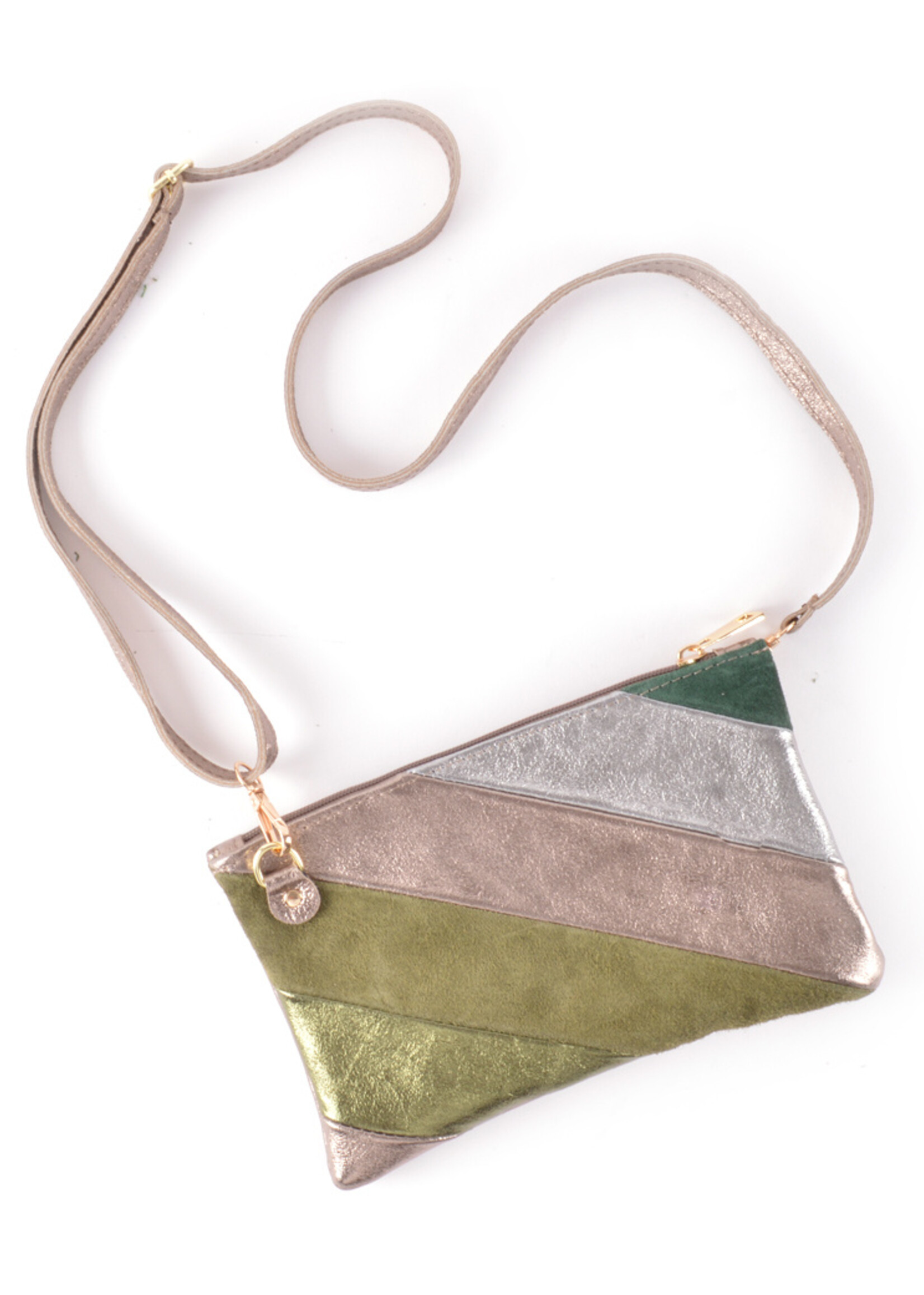 Leren Rainbow Metallic Clutch / Schoudertas | Olijfgroen