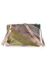 Leren Rainbow Metallic Clutch / Schoudertas | Olijfgroen