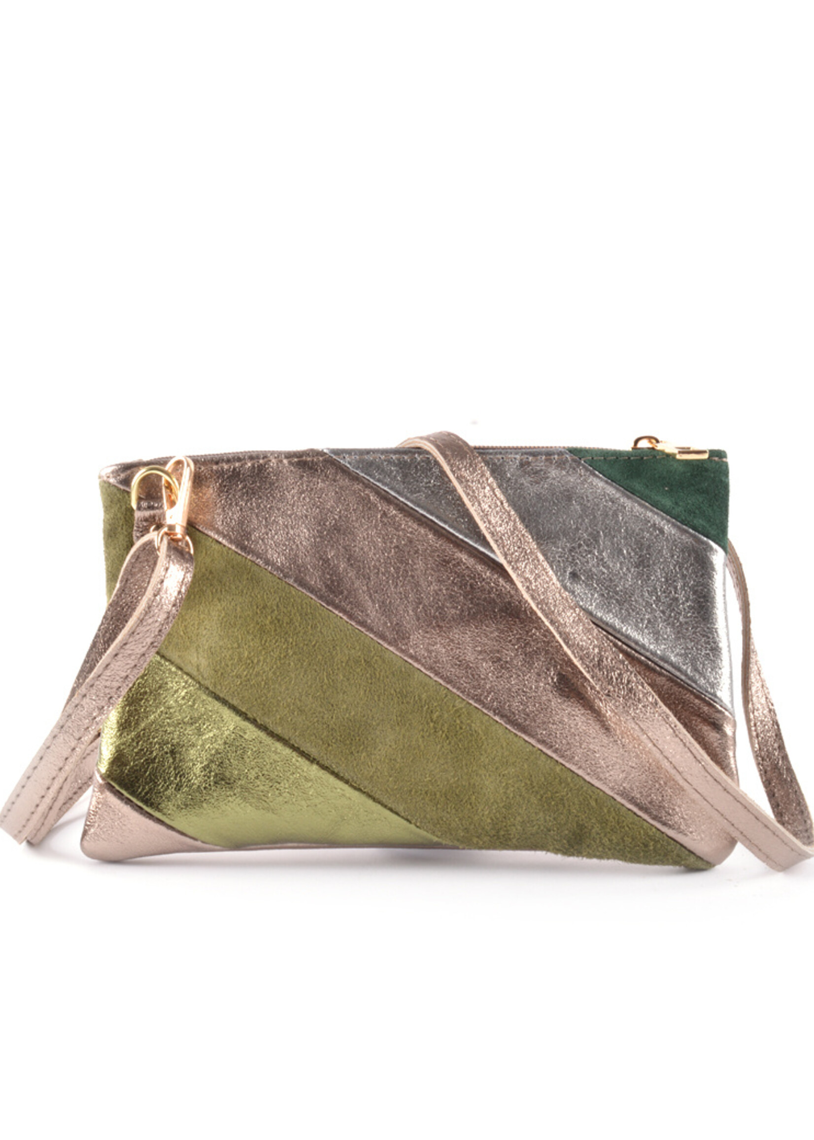 Leren Rainbow Metallic Clutch / Schoudertas | Olijfgroen