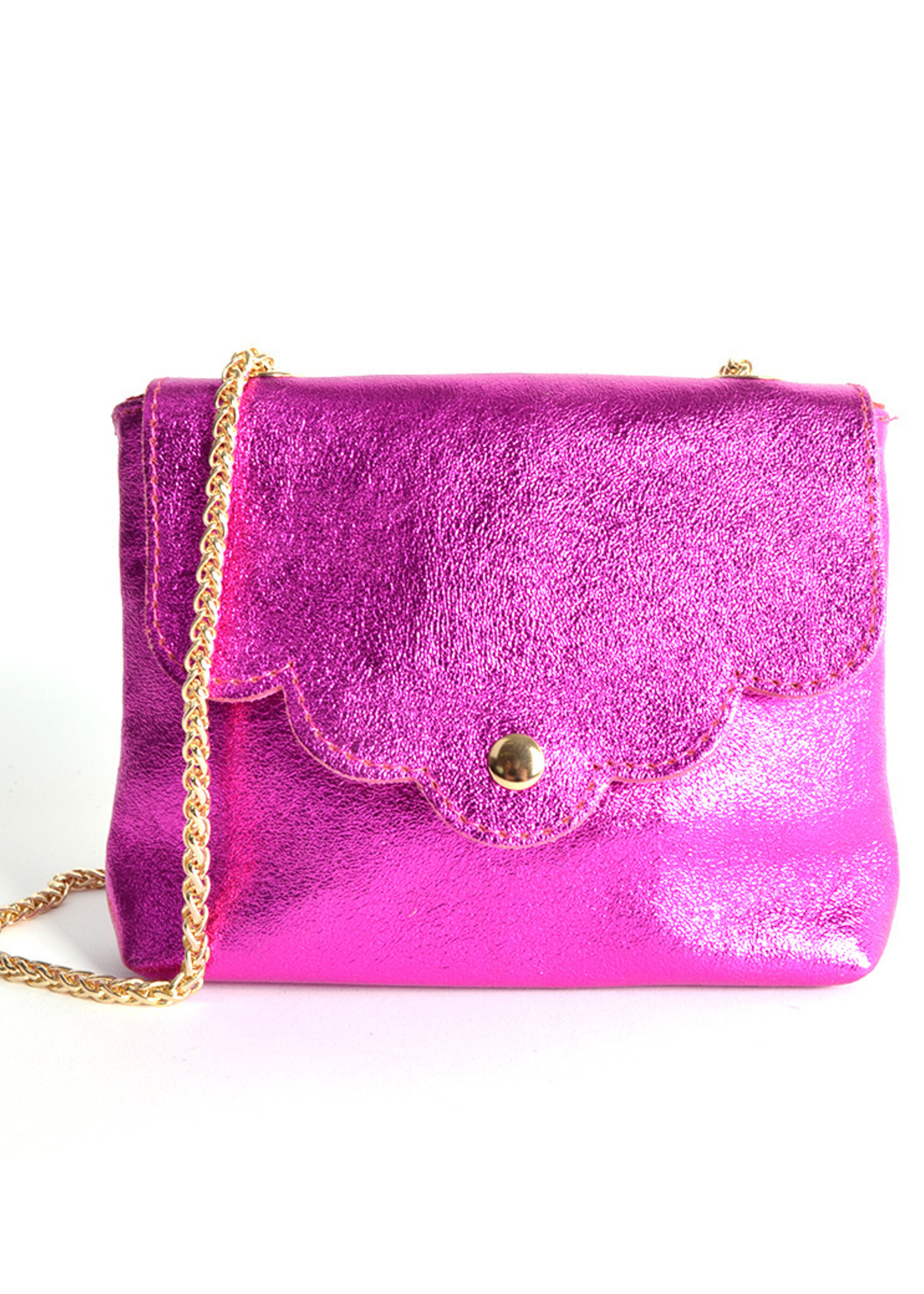Metallic mini schoudertas - Echt leer - Zachtroze