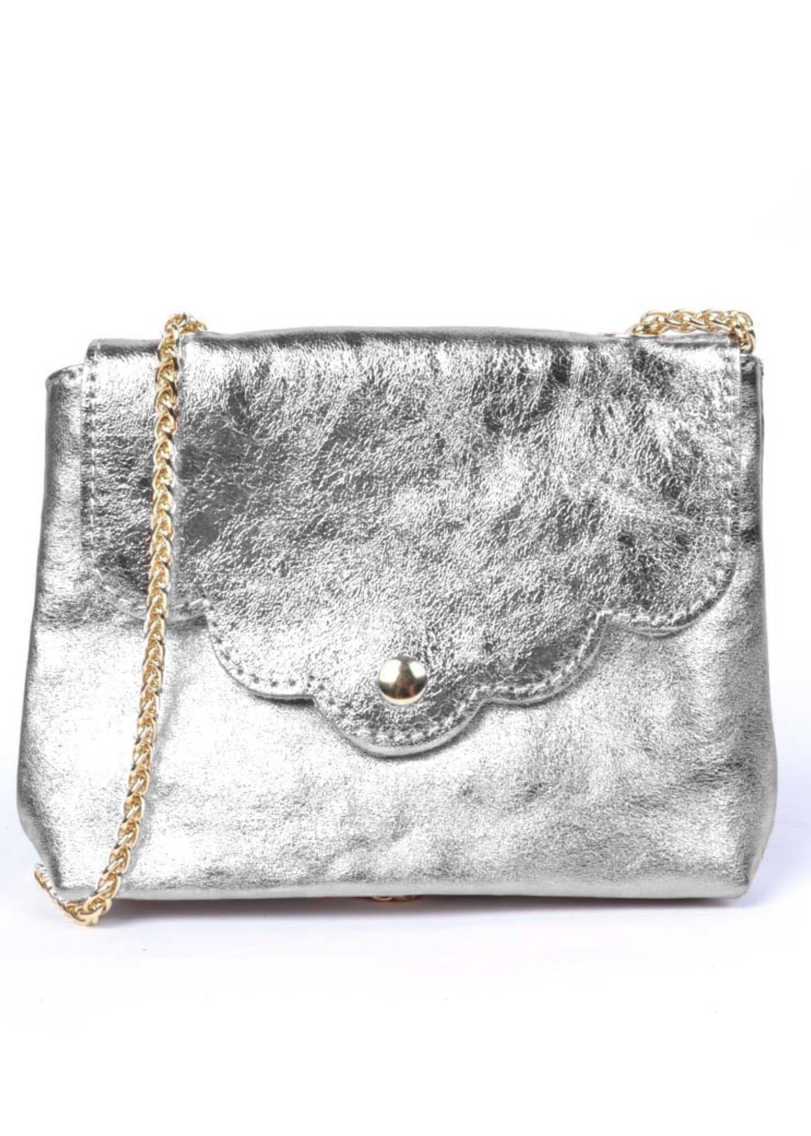 Metallic mini schoudertas - Echt leer - Zachtroze