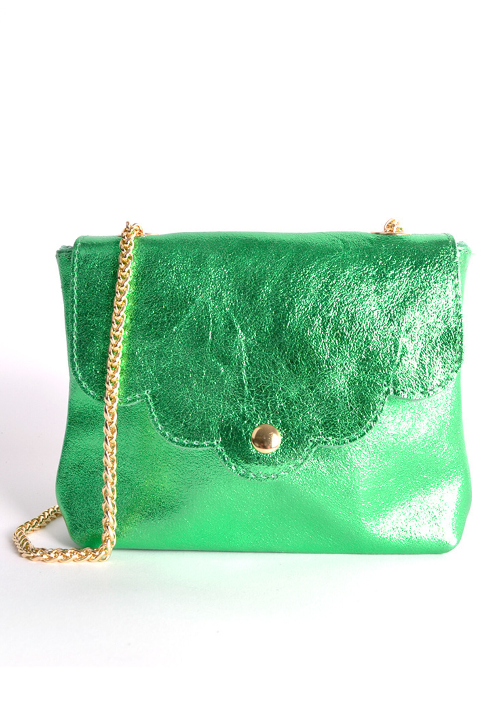 Metallic mini schoudertas - Echt leer - Zachtroze