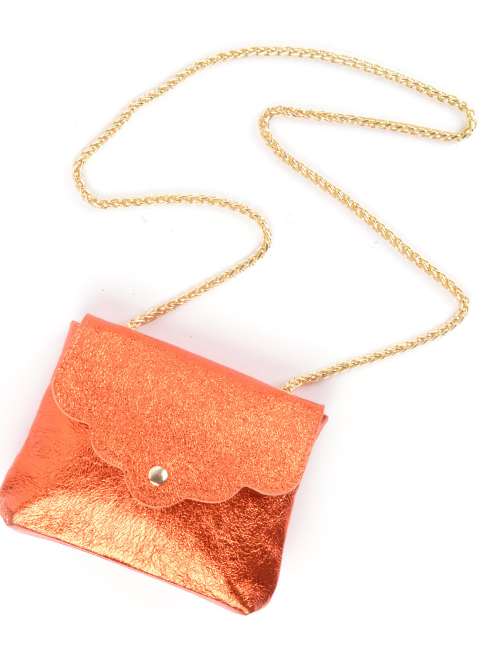 Metallic mini schoudertas - Echt leer - Zachtroze