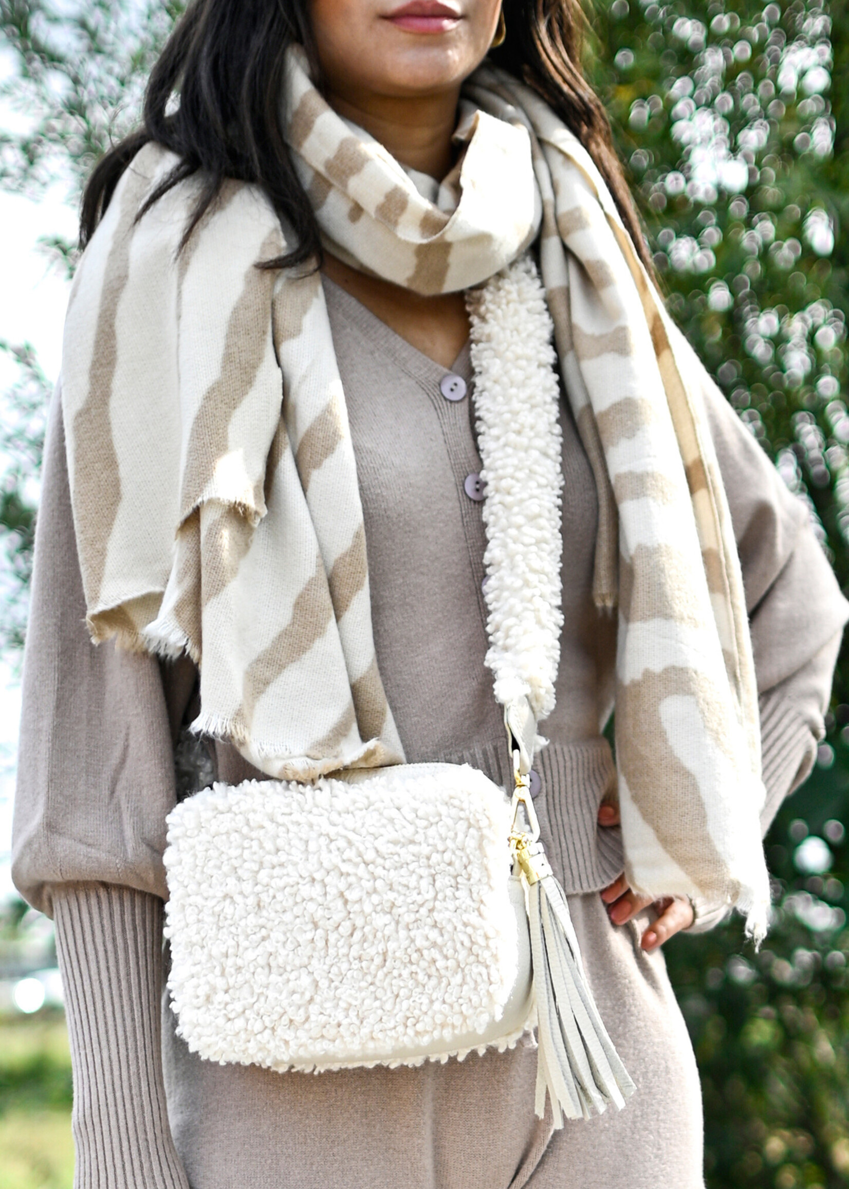 Wintersjaal met Zebraprint - Beige