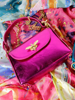 Lederen schoudertas | Bee bag Metallic | Fuchsia