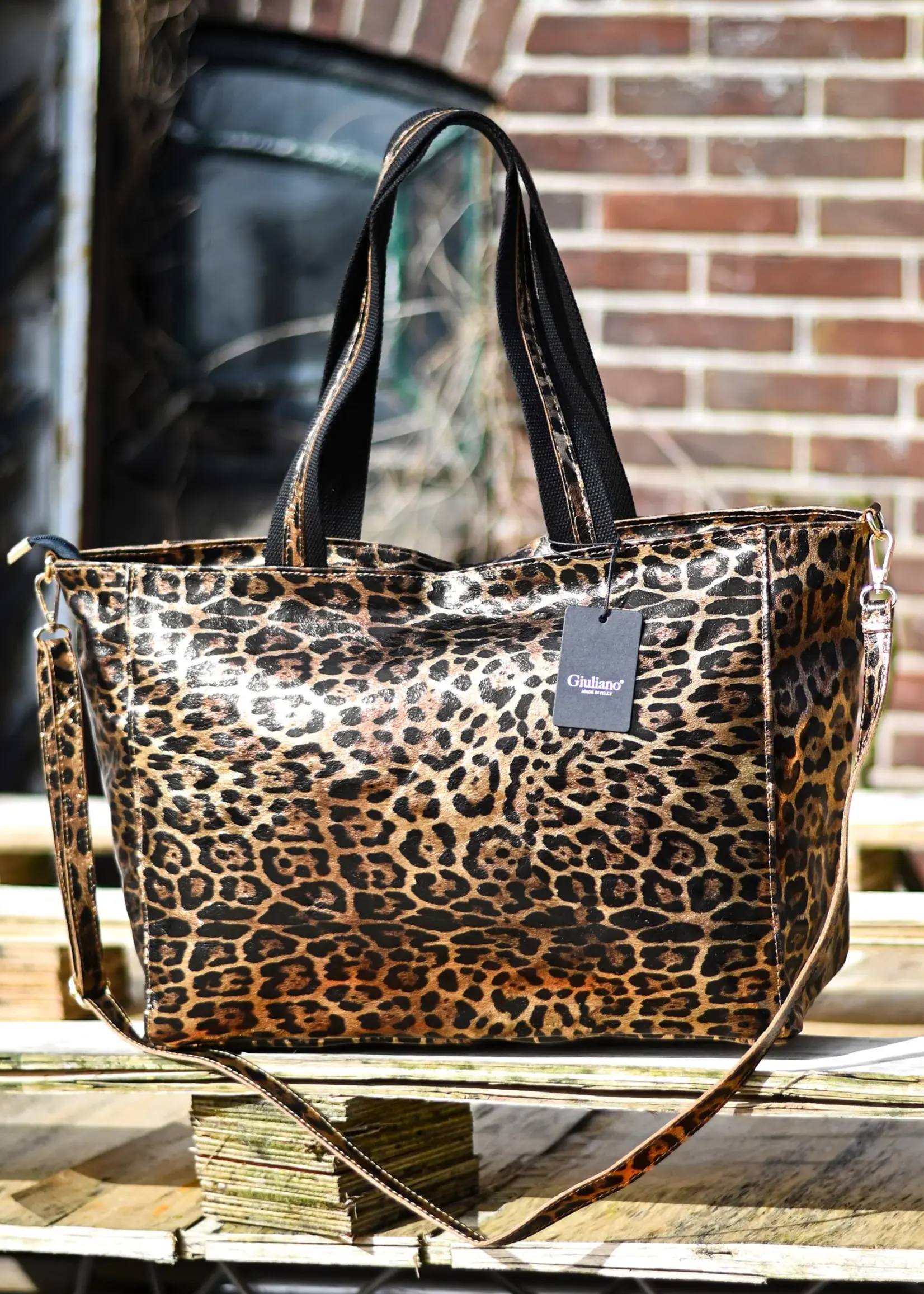 Leren Metallic Panter Shopper | Cornelia