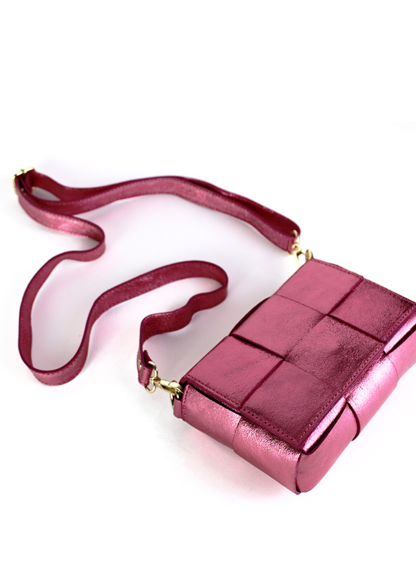 Leren Mini Metallic Schoudertas Myra | Roze