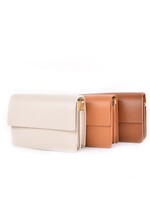 Leren schoudertas | Tess | Beige-Camel