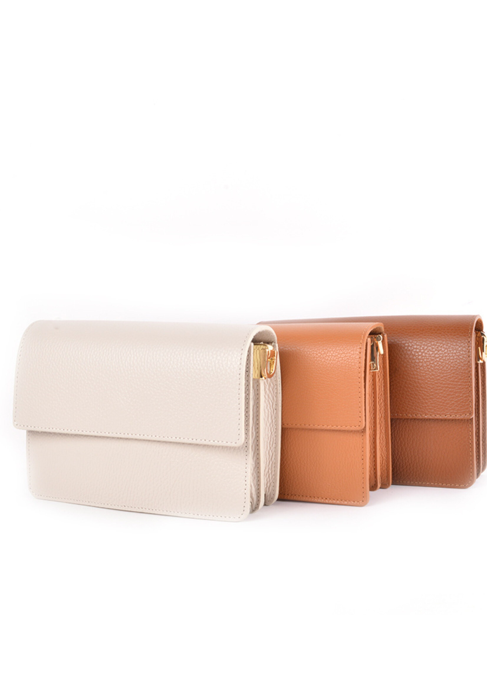 Leren schoudertas | Tess | Beige-Camel