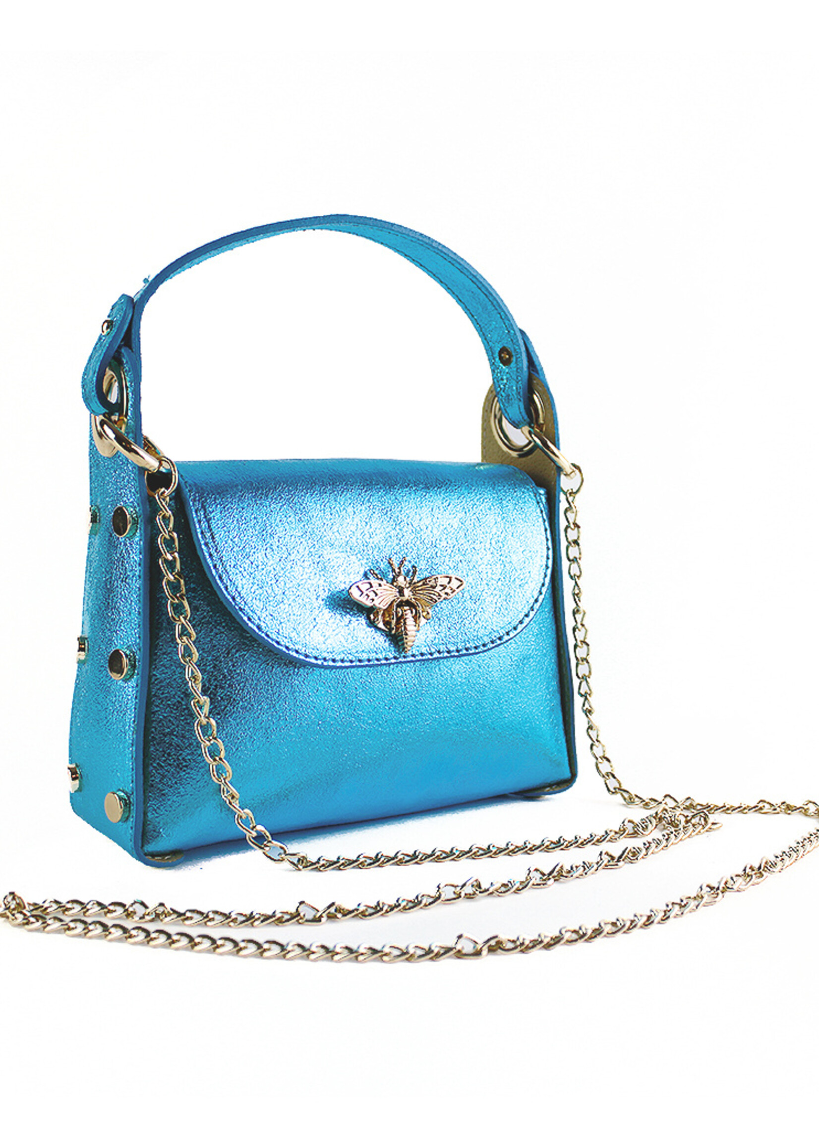 Lederen schoudertas | Bee bag Metallic | Blauw