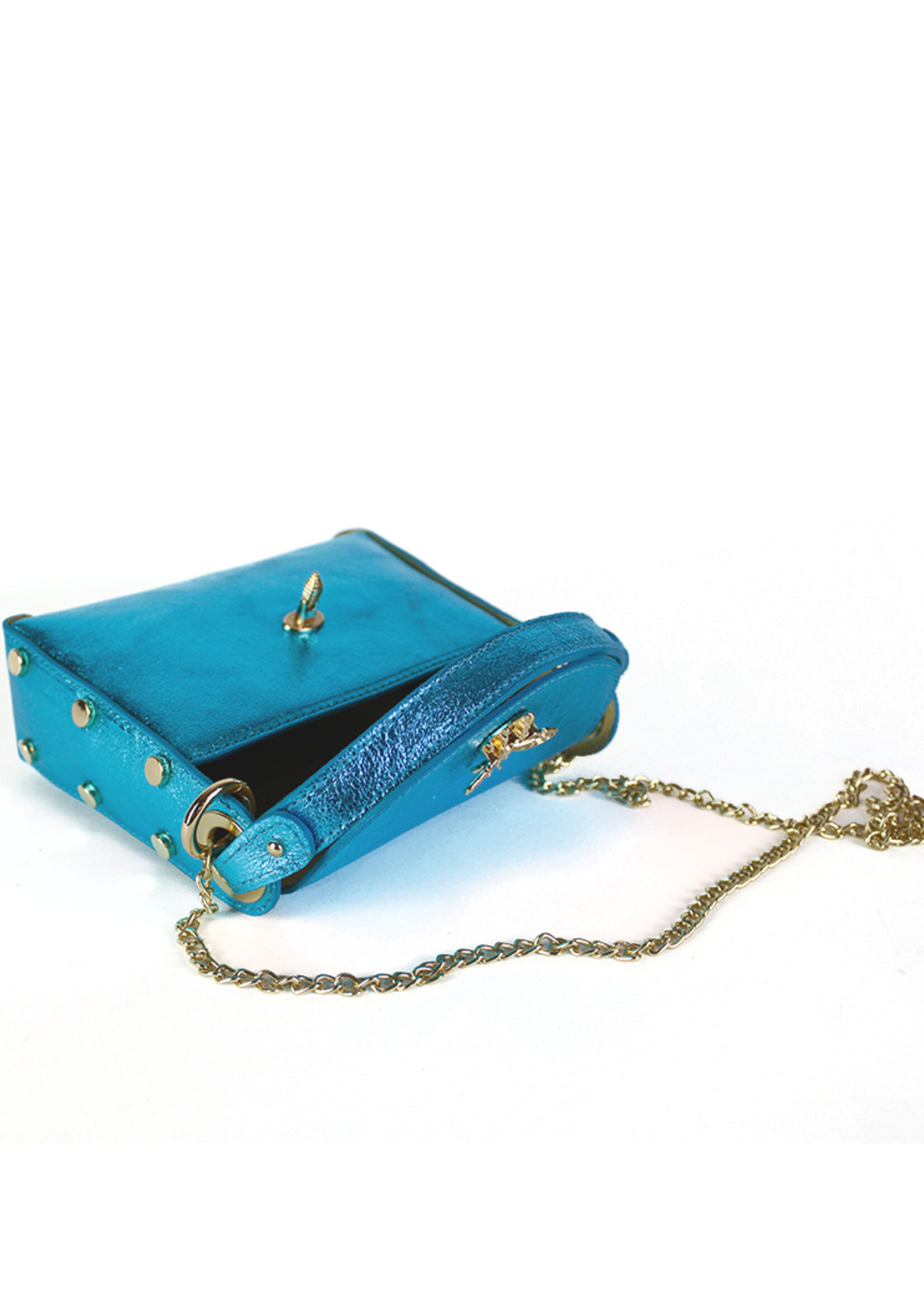 Lederen schoudertas | Bee bag Metallic | Blauw