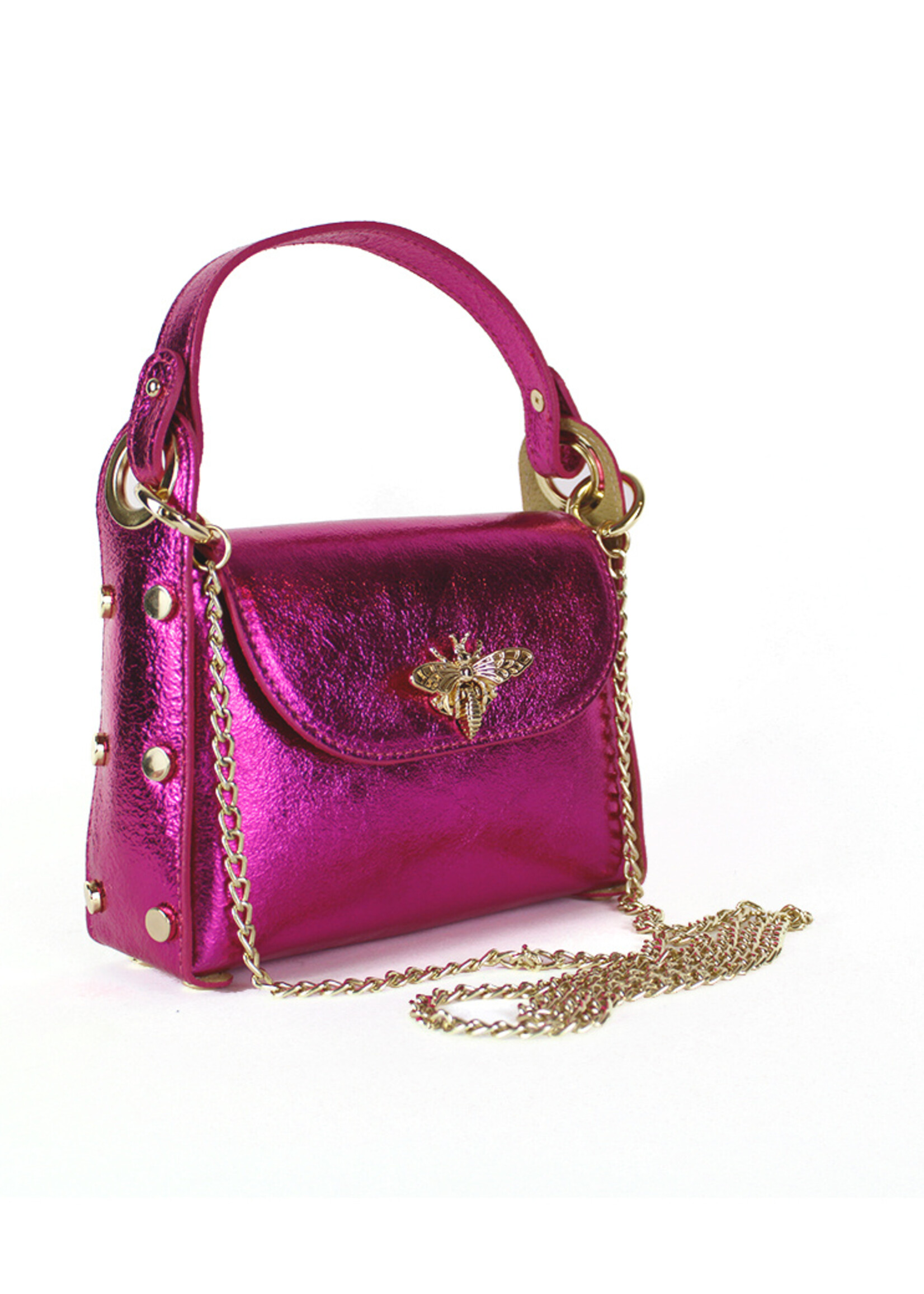 Lederen schoudertas | Bee bag Metallic | Fuchsia