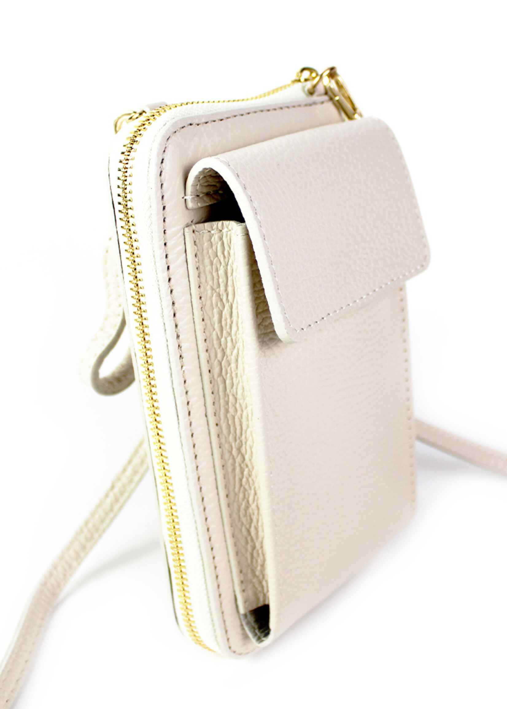 Leren Telefoontasje - Portemonnee | Beige Pied de Poule