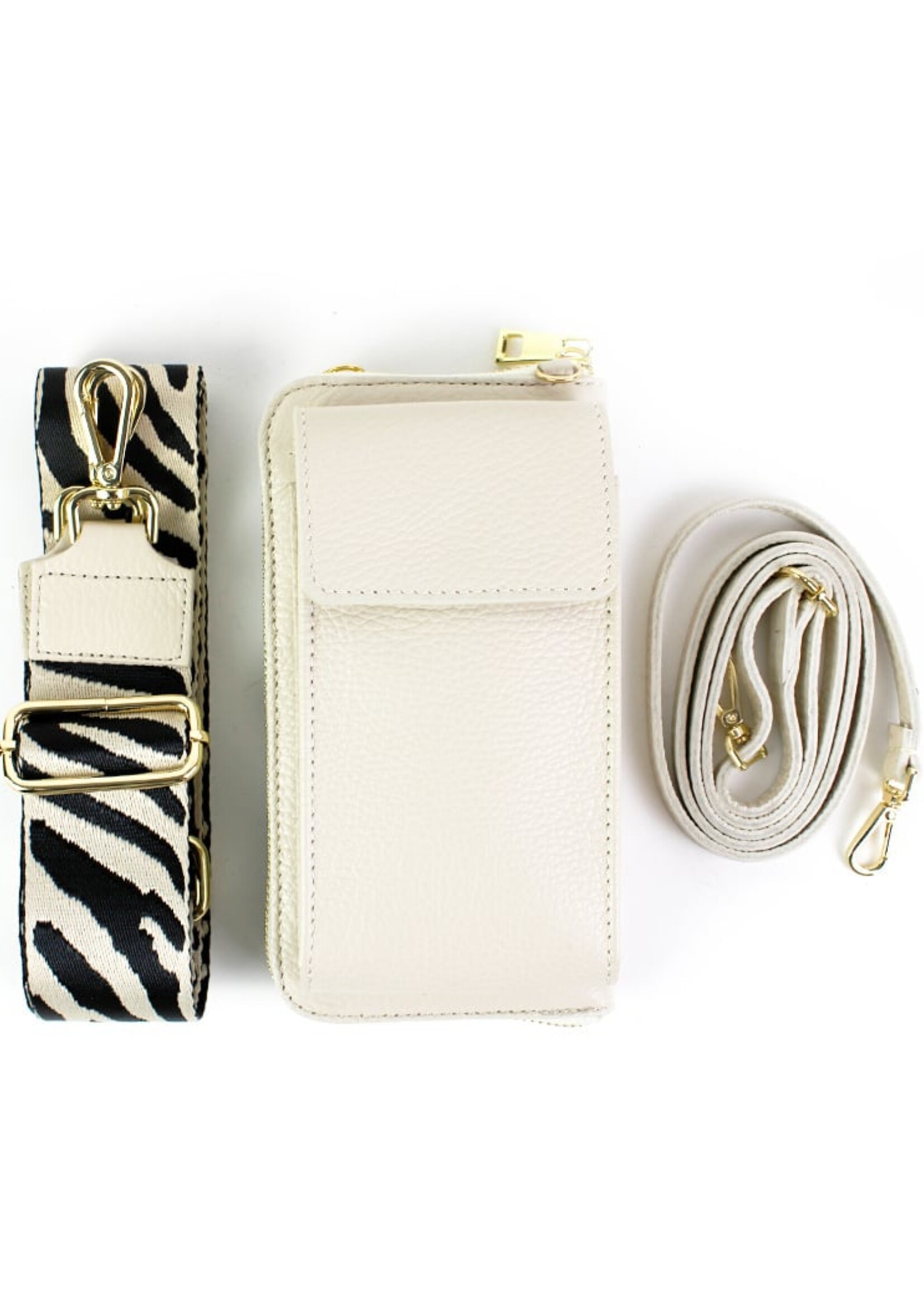 Leren Telefoontasje - Portemonnee | Beige Zebra