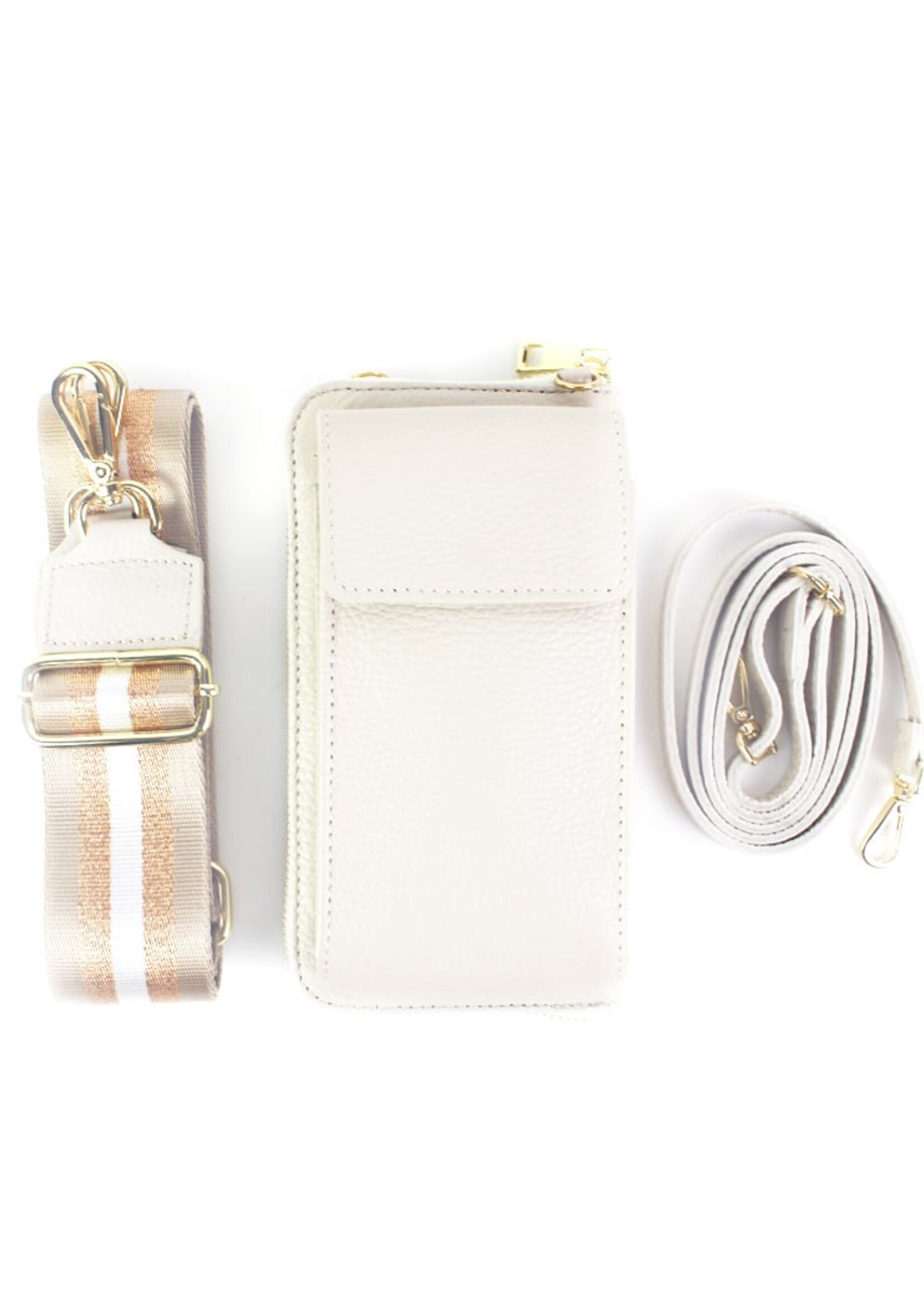 Leren Telefoontasje - Portemonnee | Beige Metallic