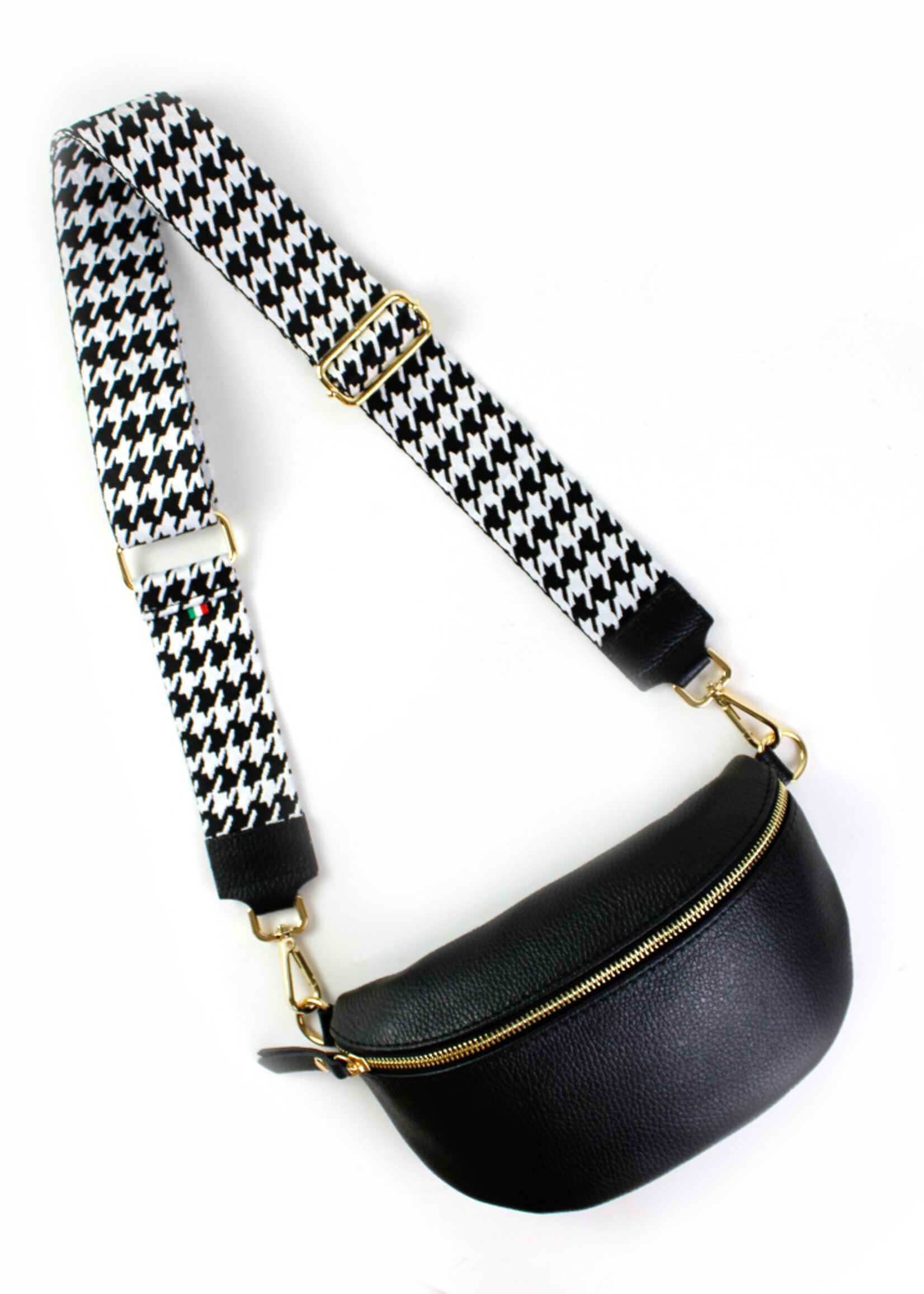 Leren heuptas | Bumbag SET | Zwart | Pied de Poule | MEDIUM
