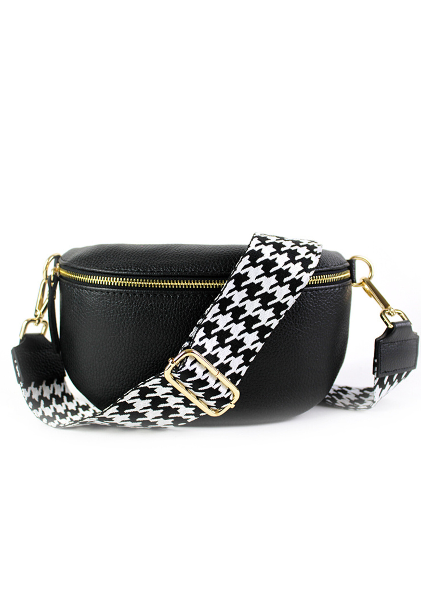 Leren heuptas | Bumbag | Zwart | Pied de Poule | Maat - M