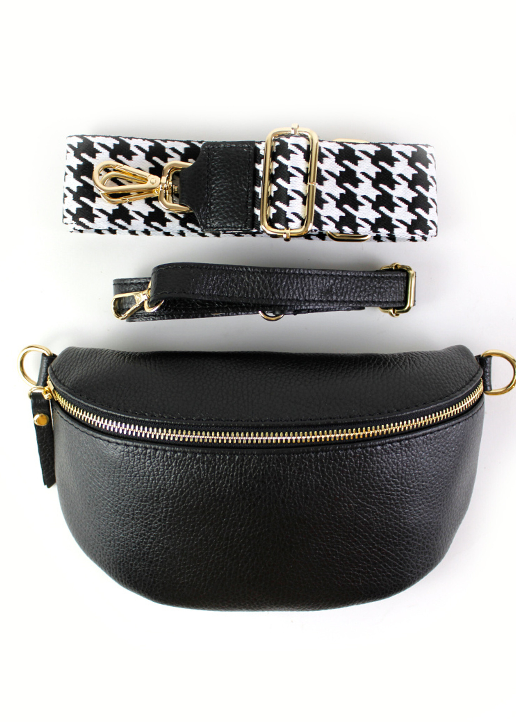 Leren heuptas | Bumbag | Zwart | Pied de Poule | Maat - M