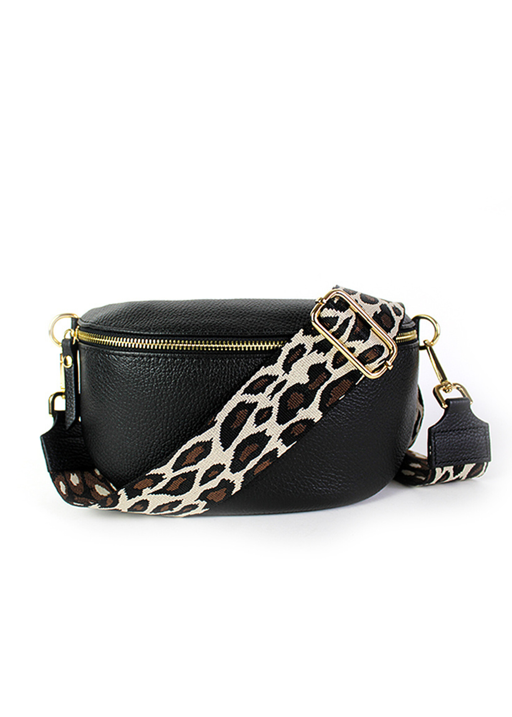 Leren heuptas | Bumbag SET | Zwart | Panter | MEDIUM