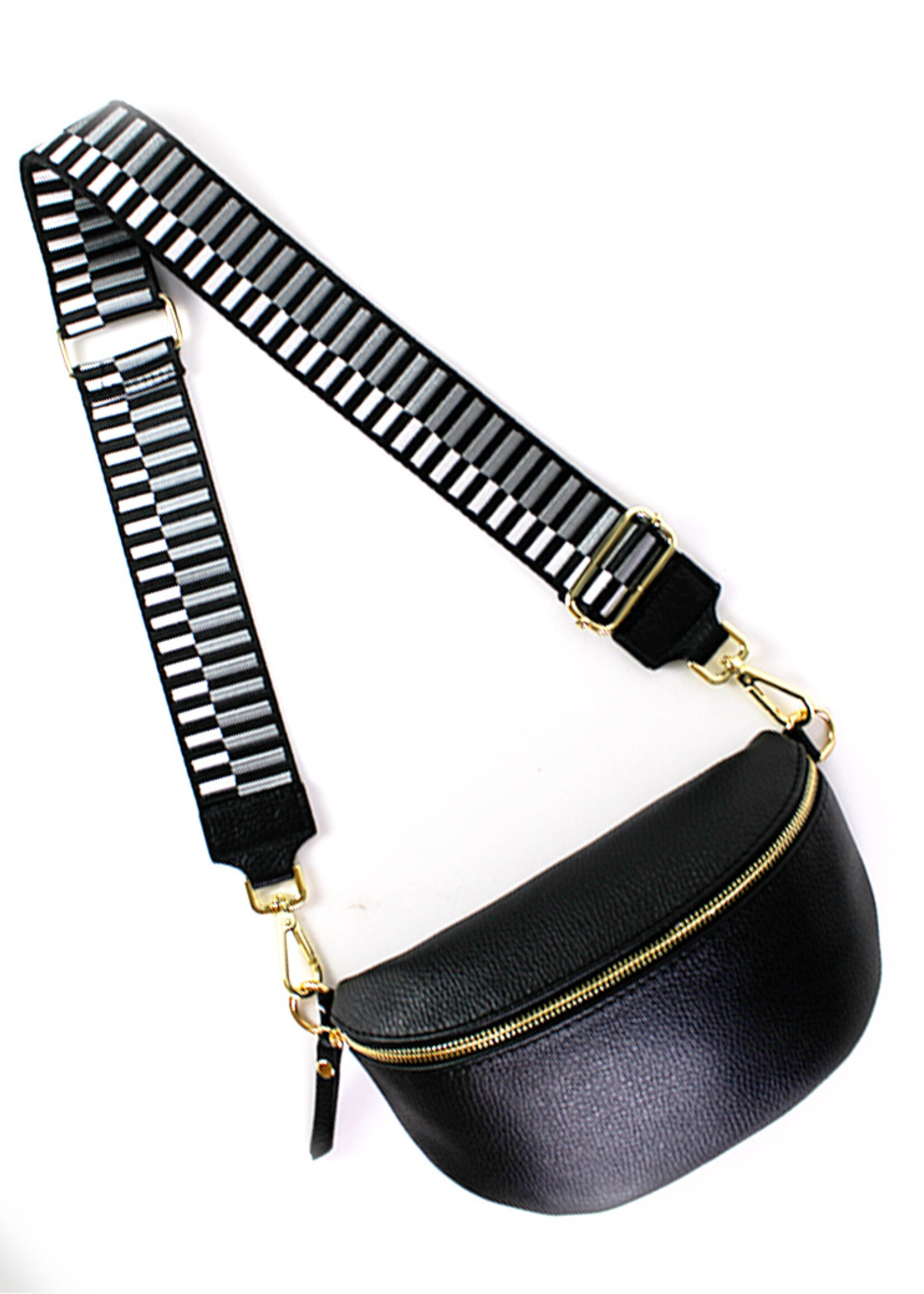 Leren heuptas | Bumbag | Zwart | Stripes | Maat - M