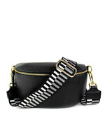 Leren heuptas | Bumbag SET | Zwart | Stripes | MEDIUM