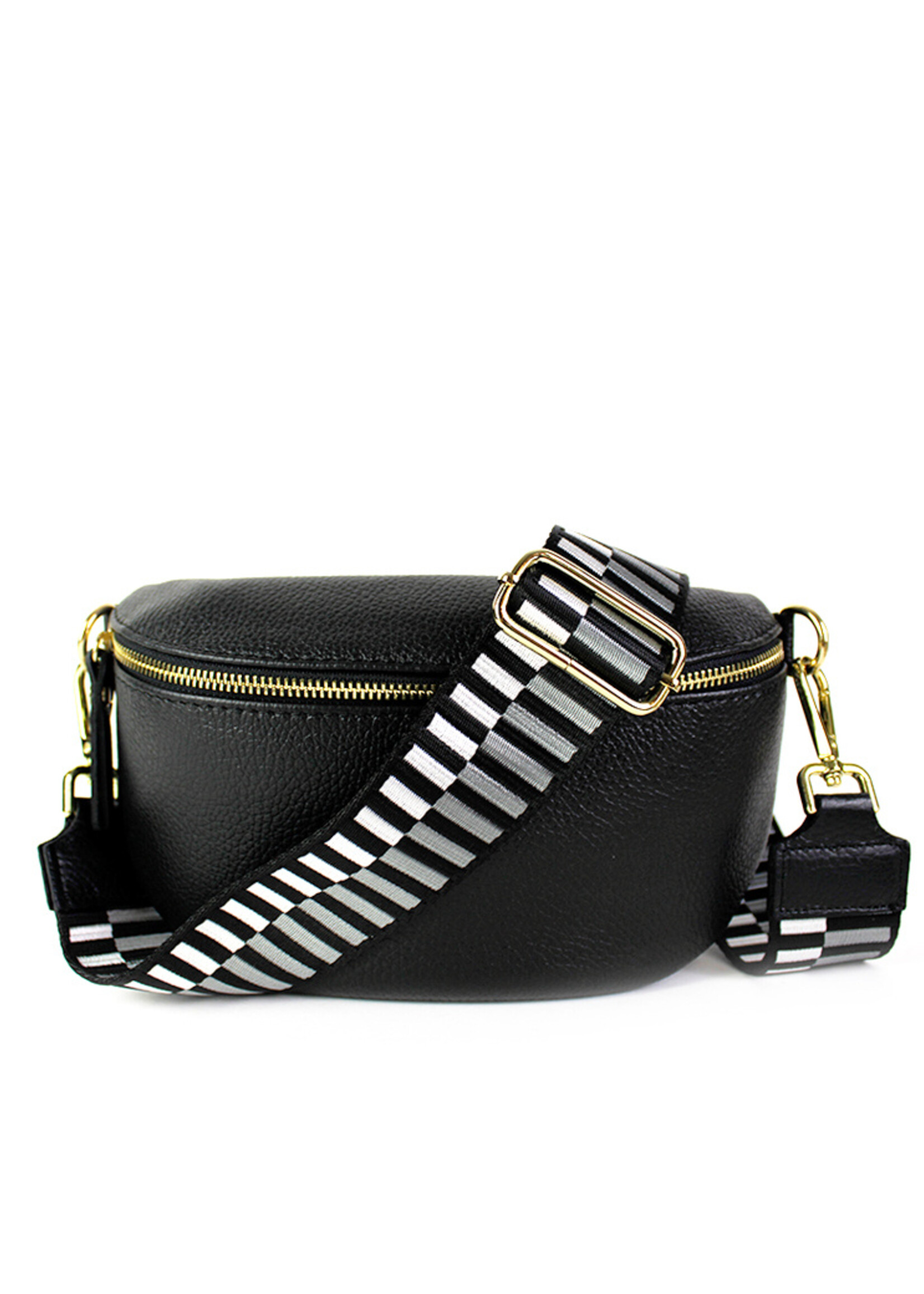 Leren heuptas | Bumbag SET | Zwart | Stripes | MEDIUM