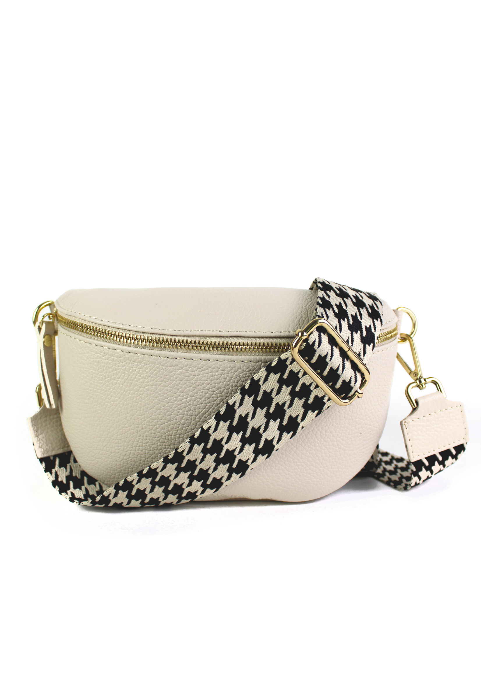 Leren heuptas | Bumbag | Beige | Pied de Poule | Maat - M