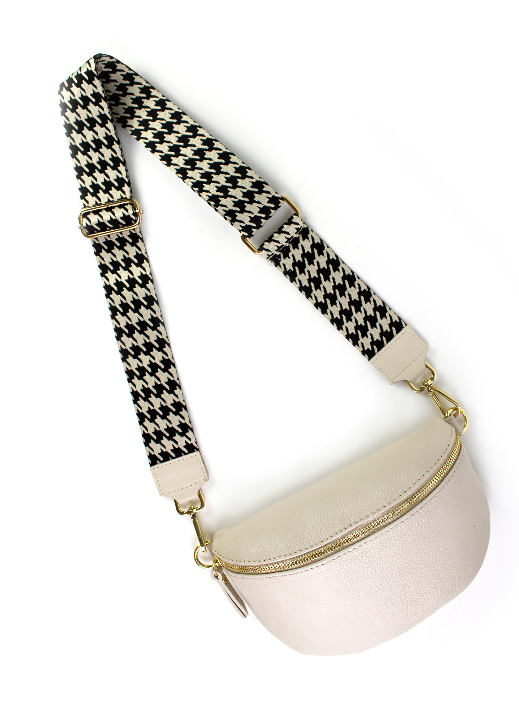 Leren heuptas | Bumbag | Beige | Pied de Poule | Maat - M