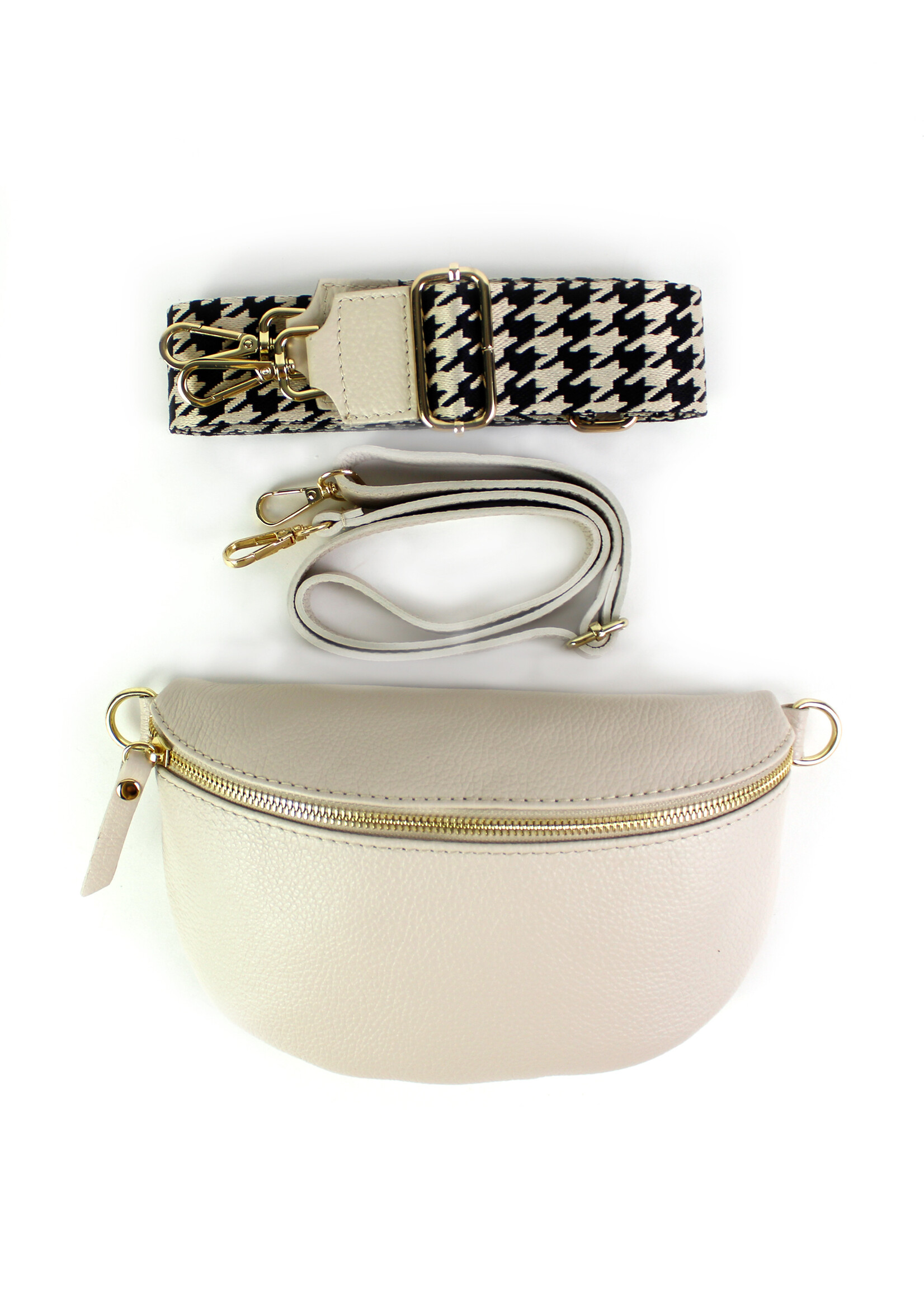 Leren heuptas | Bumbag | Beige | Pied de Poule | Maat - M