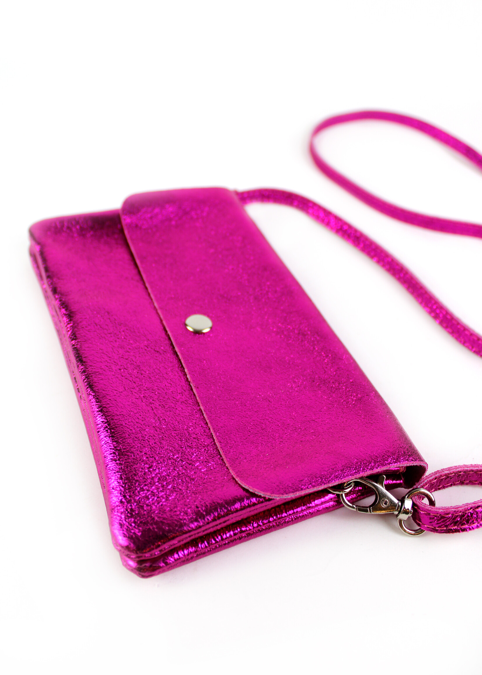 Leren metallic schoudertas Marèn | Fuchsia-Groen-Blauw