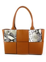 Leren slangenprint handtas | Fien | Camel