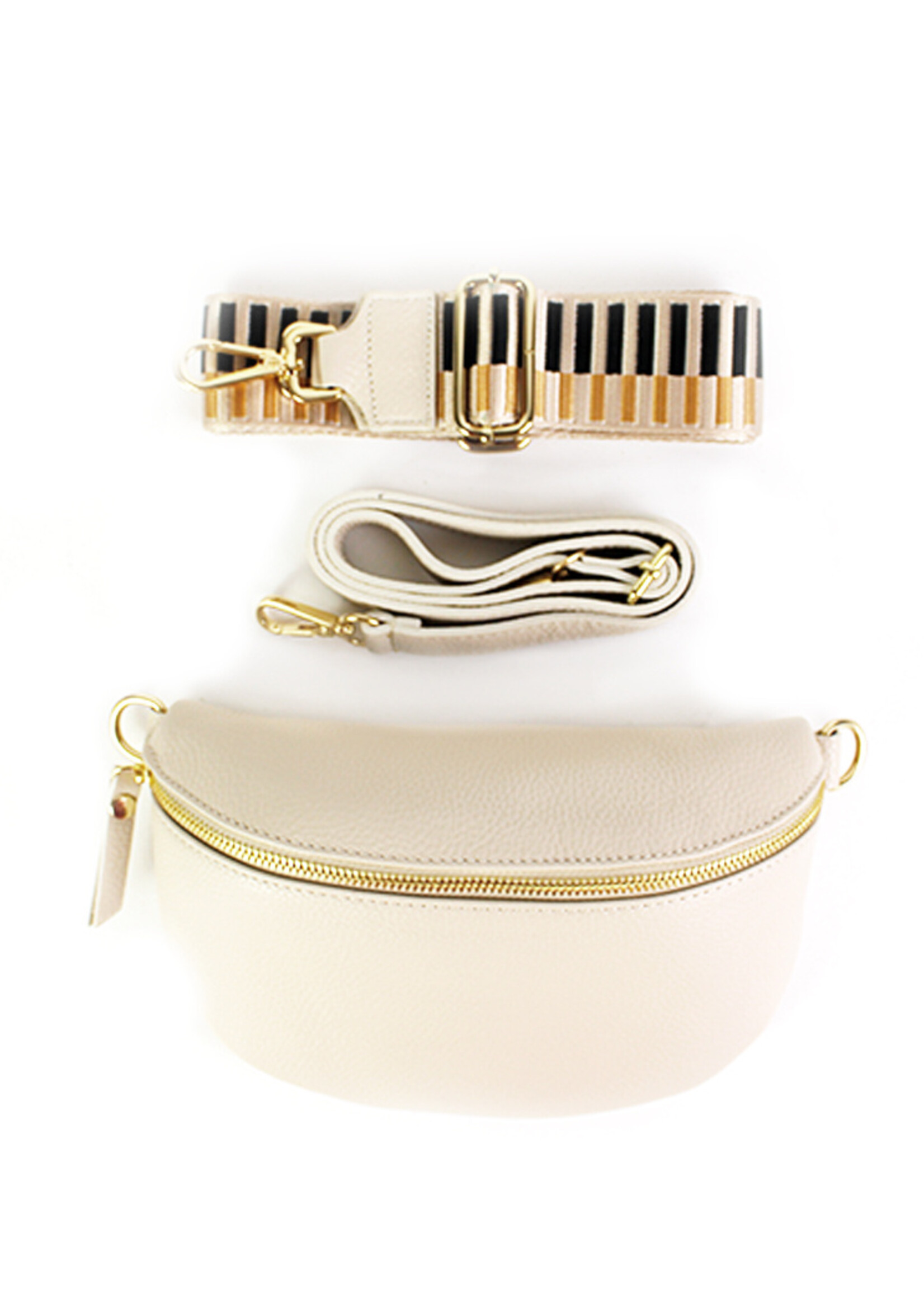 Leren heuptas | Bumbag SET | Beige | Stripes | MEDIUM